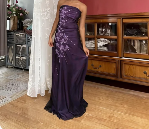 Elegant Deep Purple Strapless Fitted Satin Long Prom Dress Evening Dress cc5483