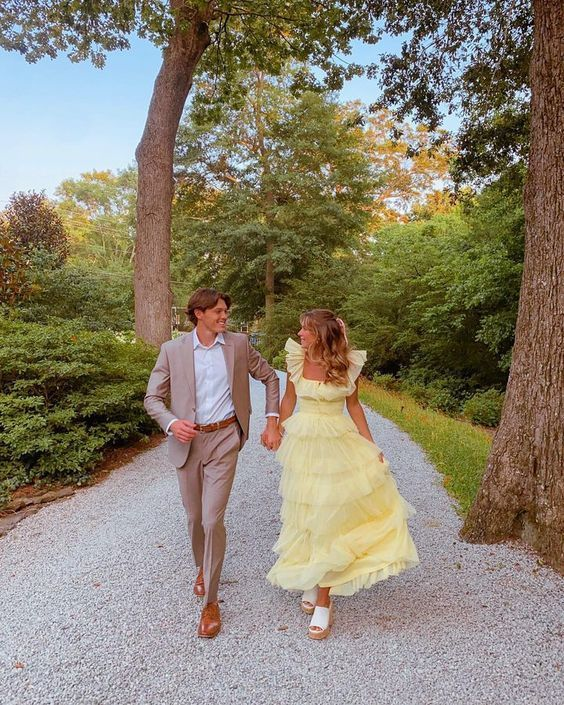 Cute Yellow Layered Tulle Long Prom Dress Formal Party Evening Gown cc1948