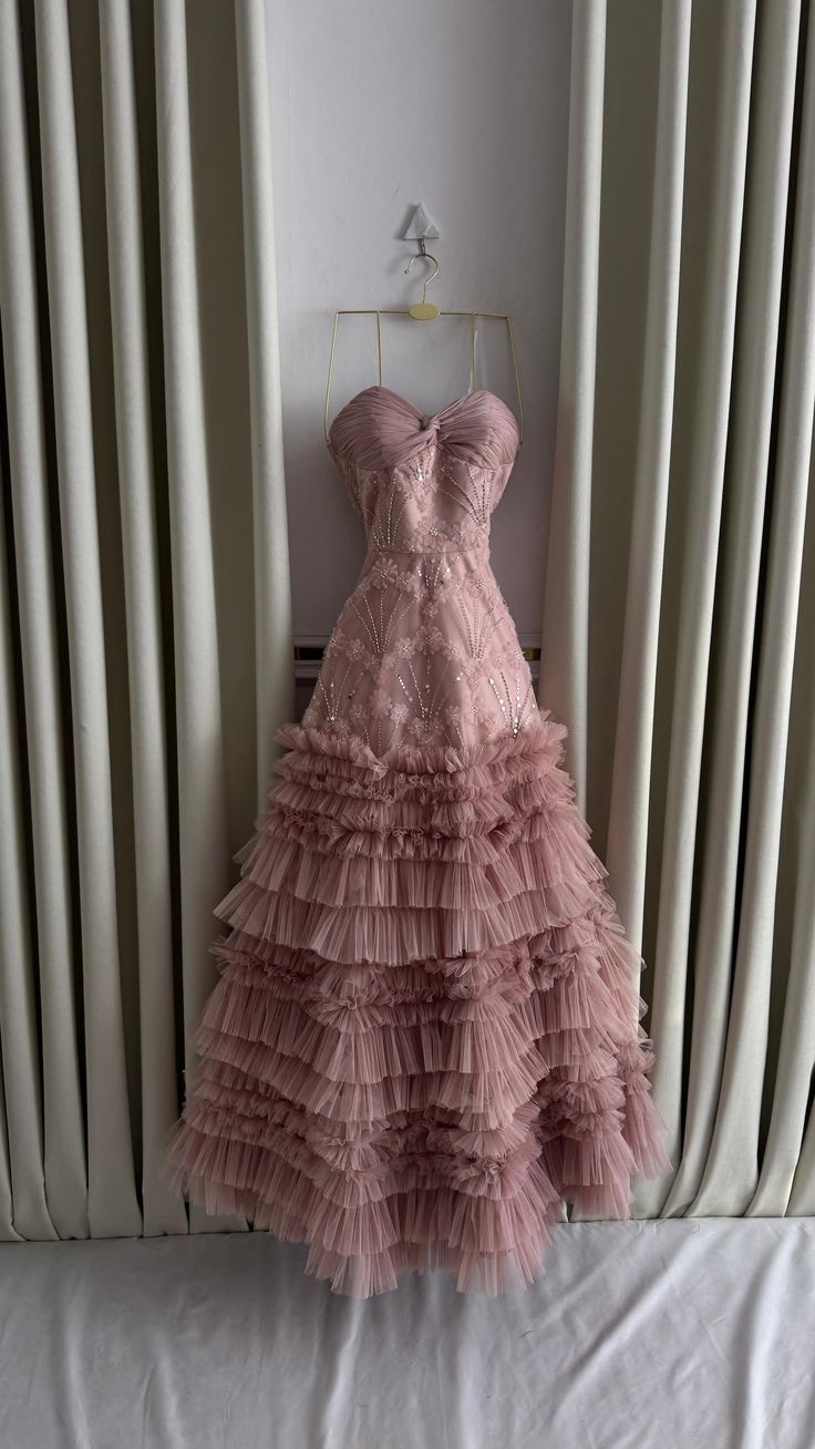 Sweet Princess Pink 3D Floral Beaded Tulle Cake A-Line Long Prom Dress Evening Dress cc5637