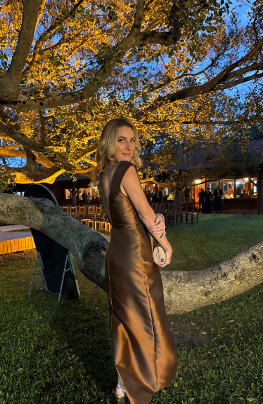 Elegant Bronze Sleeveless Deep V Backless Bow Satin Long Prom Dress Evening Dress cc5648