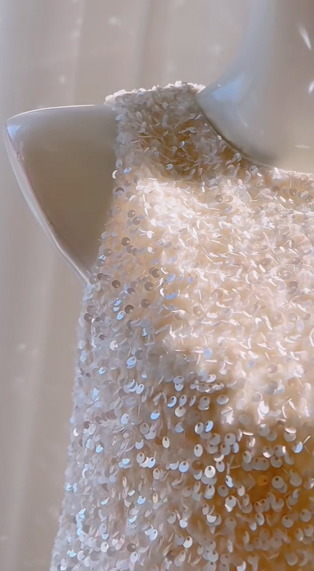 Girlhomeshops -White shiny sequined feather short homecoming dress birthday party dress Prom dress gh5103