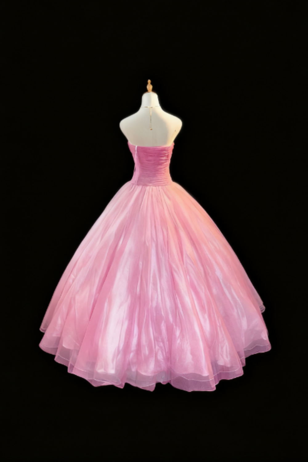 girlhomeshops-Pink Gradient Strapless Long Sleeve Less Organza Gown  gh5822