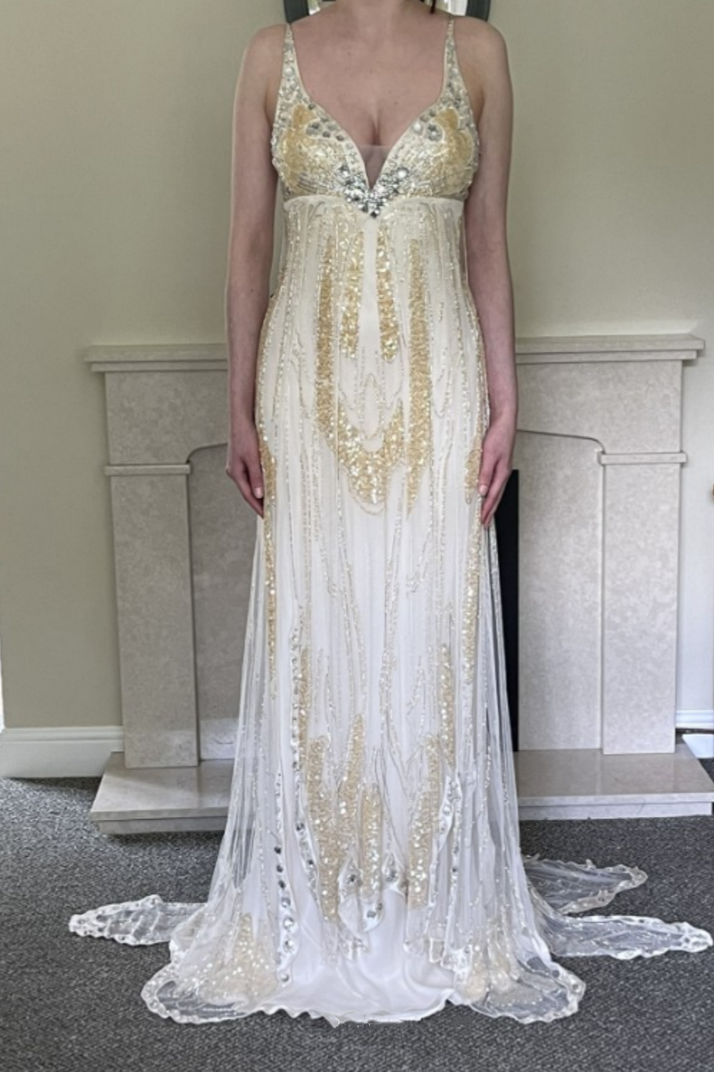 ✨Girlhomeshops-Beige Beaded Exquisite Gorgeous Long Chiffon Prom dress Evening Dress Party Dress gh4986
