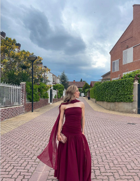 Elegant Burgundy Mermaid Strapless Chiffon Long Prom Dress Evening Dress cc4925