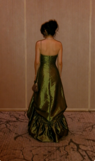 Elegant Green A-line Rhinestone Embellished Satin Long Prom Dress Evening Dress cc5404