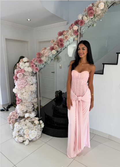 Sweet Pink Strapless Mermaid Sequin Chiffon Long Prom Dress Birthday Dress cc5534