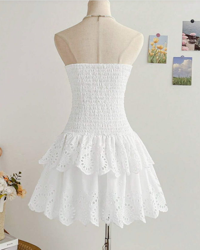 Sweet Heart Neck White Lace Birthday Cake Dress Homecoming Dress cc3867