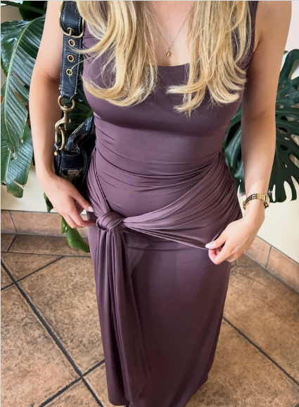 Simple Purple-Gray Spaghetti Strap Twist Satin Long Prom Dress Evening Dress cc5583