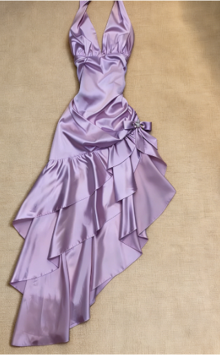Sweet Pink Halter V-Neck Bow Ruffle Satin Prom Prom Birthday Dress cc5619