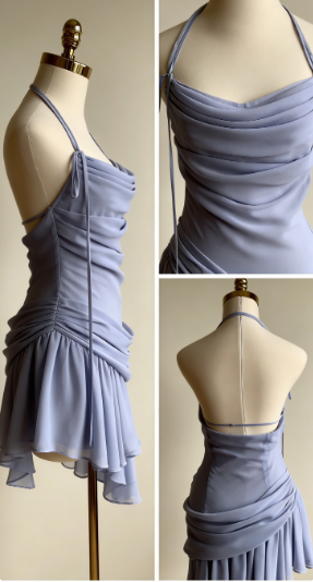Elegant Irregular Blue Chiffon Mini Party Dress Formal Homecoming Dress cc3202