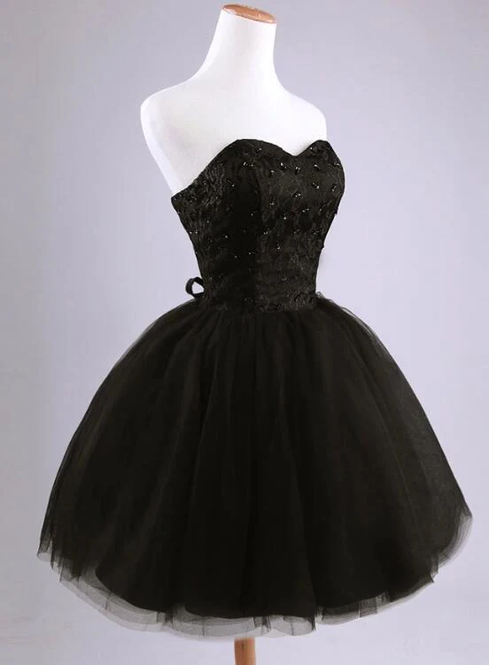 black prom dress short Beautiful Black Short Lace And Tulle Homecoming Dress, Sweetheart Short Prom Dress gh159 – Kyipfs