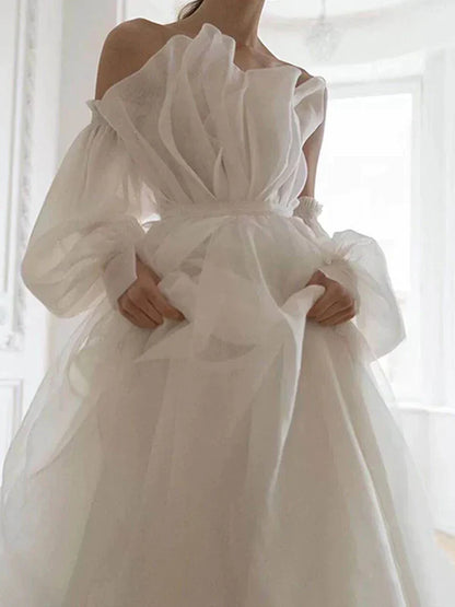 Girlhomeshops-White tulle fairy long floor-length wedding dress prom dress gh5391