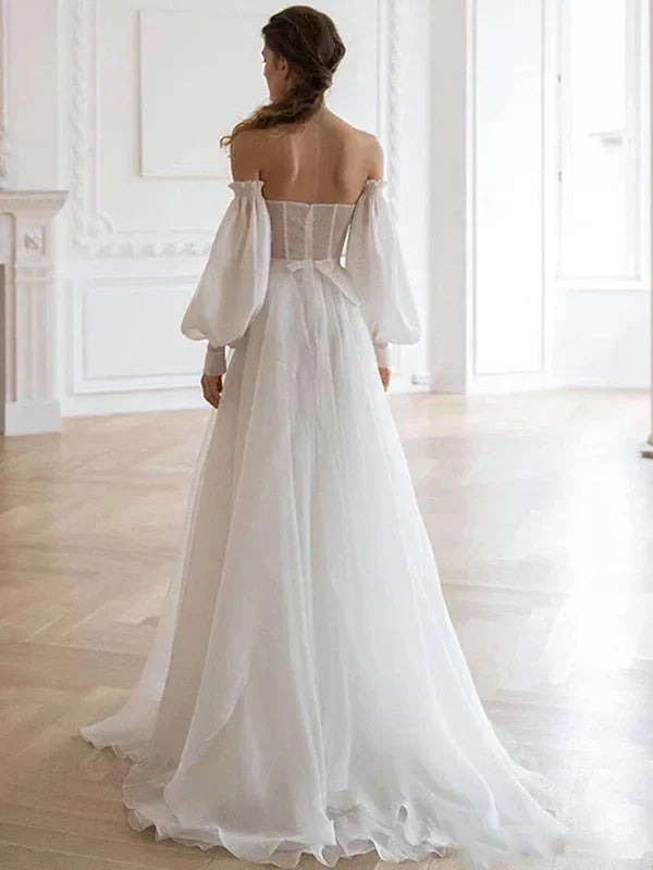 Girlhomeshops-White tulle fairy long floor-length wedding dress prom dress gh5391