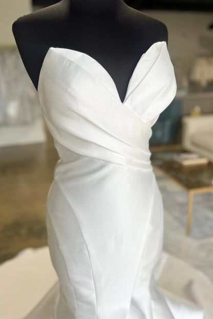 White Surplice Mermaid Long Wedding Gown