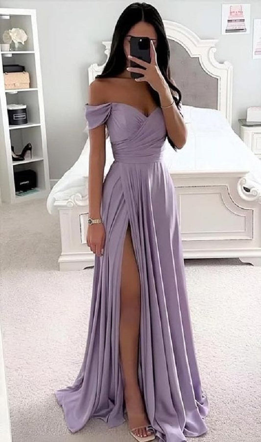 Wedding Guest Dresses Floor Length Prom Evening Gown with Slit