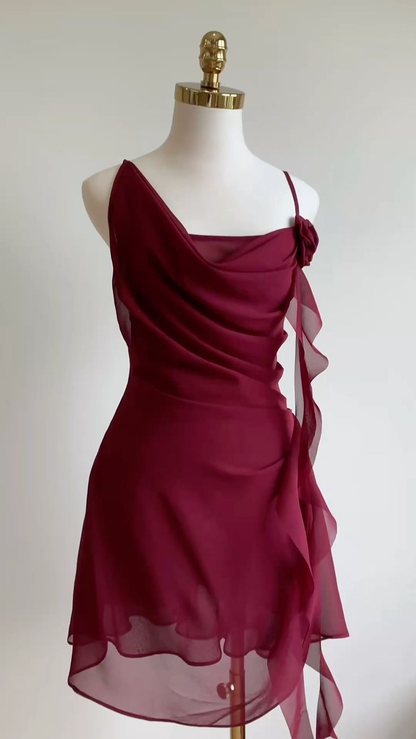 Simple Burgundy Chiffon Homecoming Dress,Backless Short Party Dress cc2860