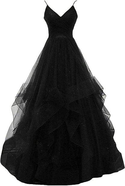 Elegant Blue spaghetti straps tulle long prom dress V-Neck Blue Tulle Prom Dress Long Evening A Line Corset Dress c2931