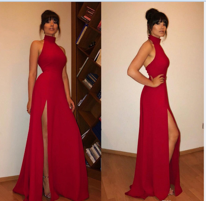 High Neck Black Long Prom Dress Sexy High Split  C151