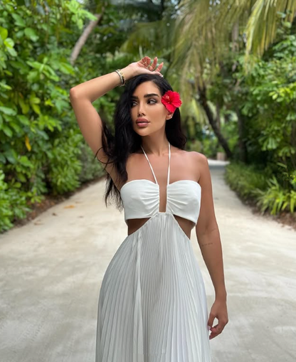 Sexy White A Line Pleated Party Dress Evening Gown cc1586