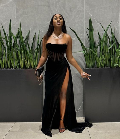 Sexy Black Sheath Prom Dress With High Slit,Black Party Gown cc1074