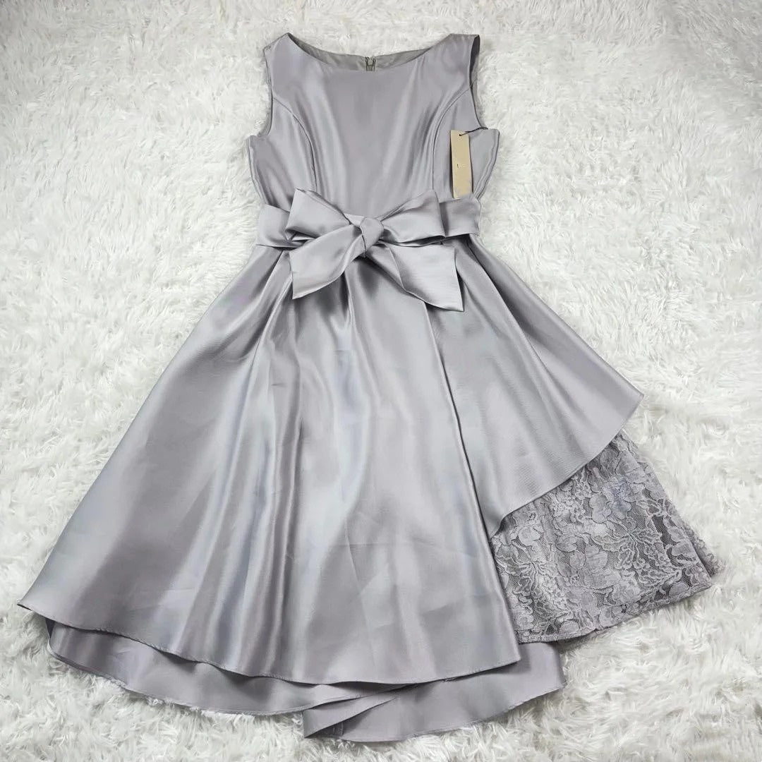 Gentle Elegant Style Satin & Lace Paneled Asymmetrical Knee-Length Bow-Waist Sleeveless Gown - Slim Dress for Bridesmaid, Date & Small Dinner Events gh6491