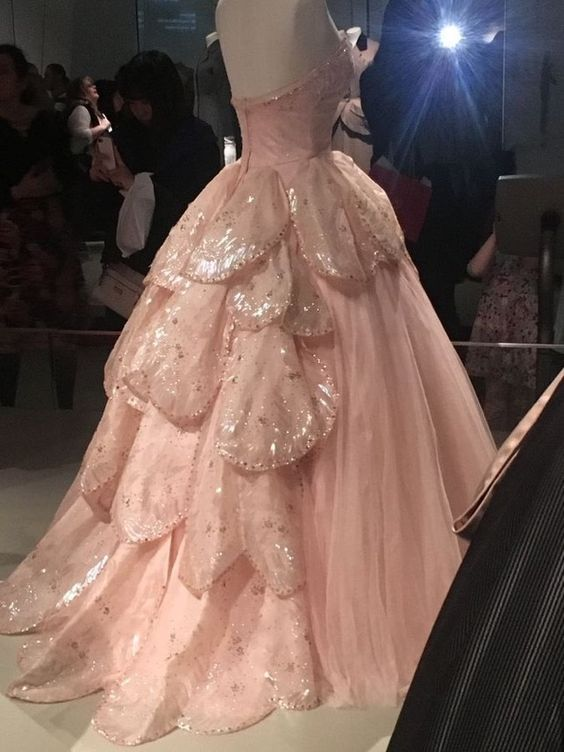 Pink Sweetheart Layered Tulle Lace Ball Gown Prom Dress  cc2304