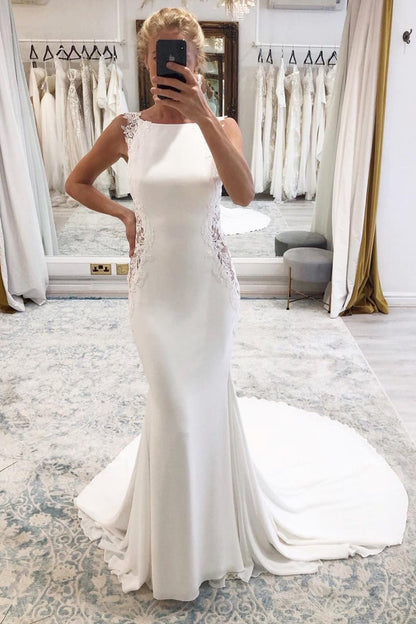 Dulce | White Long Mermaid Boho Wedding Dress with Appliqued