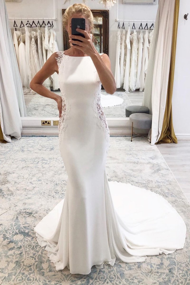 Dulce | White Long Mermaid Boho Wedding Dress with Appliqued