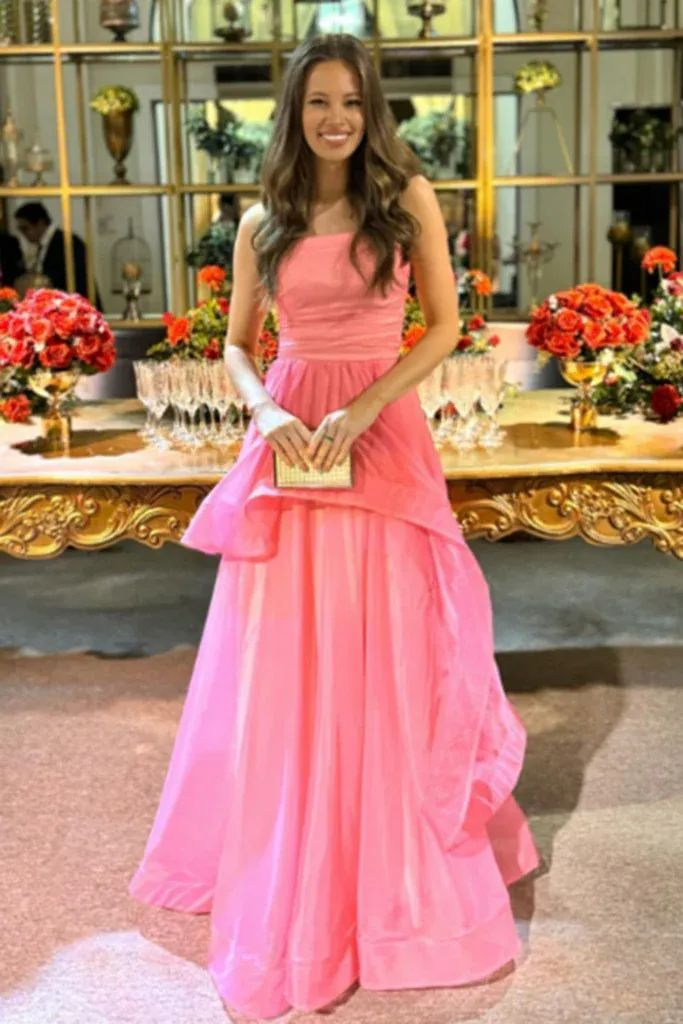 Sweet Pink Strapless Tulle A Line Evening Dress Formal Prom Dress cc2207