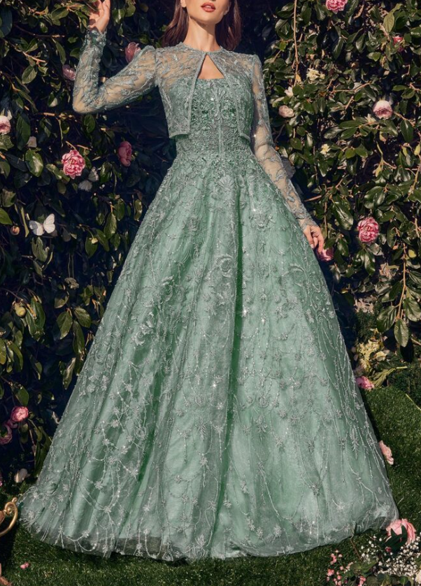 Vintage Green Tulle Sequins Beaded A Line Prom Dress,Formal Ball Gown Evening Dress cc2778