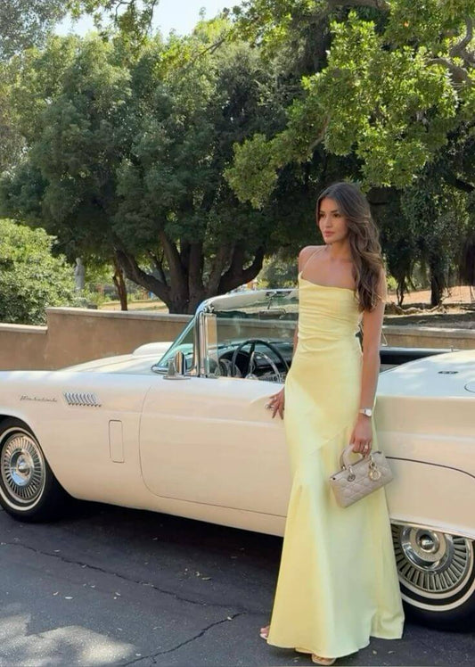 Yellow Straps Prom Dress Simple Formal Gown Elegant Evening Party Dresses