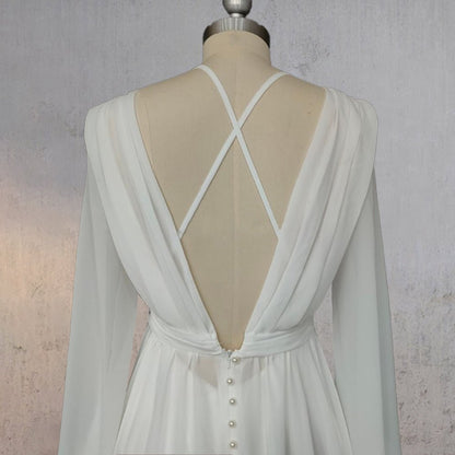A-Line Chiffon Elegance Wedding Dress with Sweep Train