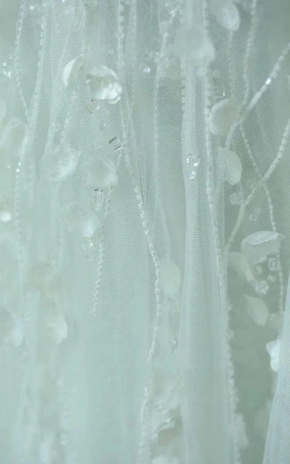 A-Line Sweetheart Sleeveless Zipper Beading Tulle Appliqued Wedding Dress
