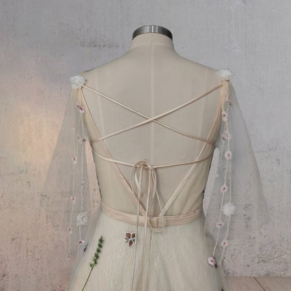 Diva | A-Line V Neck Sleeveless Floral Enchantment Boho Wedding Dress