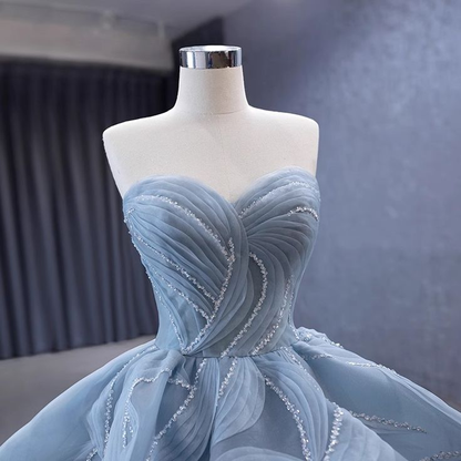 High-End Blue Beading Tulle Cascading Ruffles Prom Dress New Ball Gown  cc1768