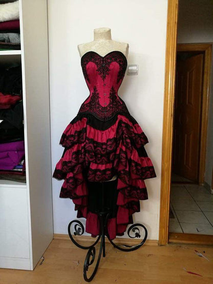 Burgundy Vintage Elegant Lace Short Ruffle Homecoming Dress Prom Dress Party Dress gh4919