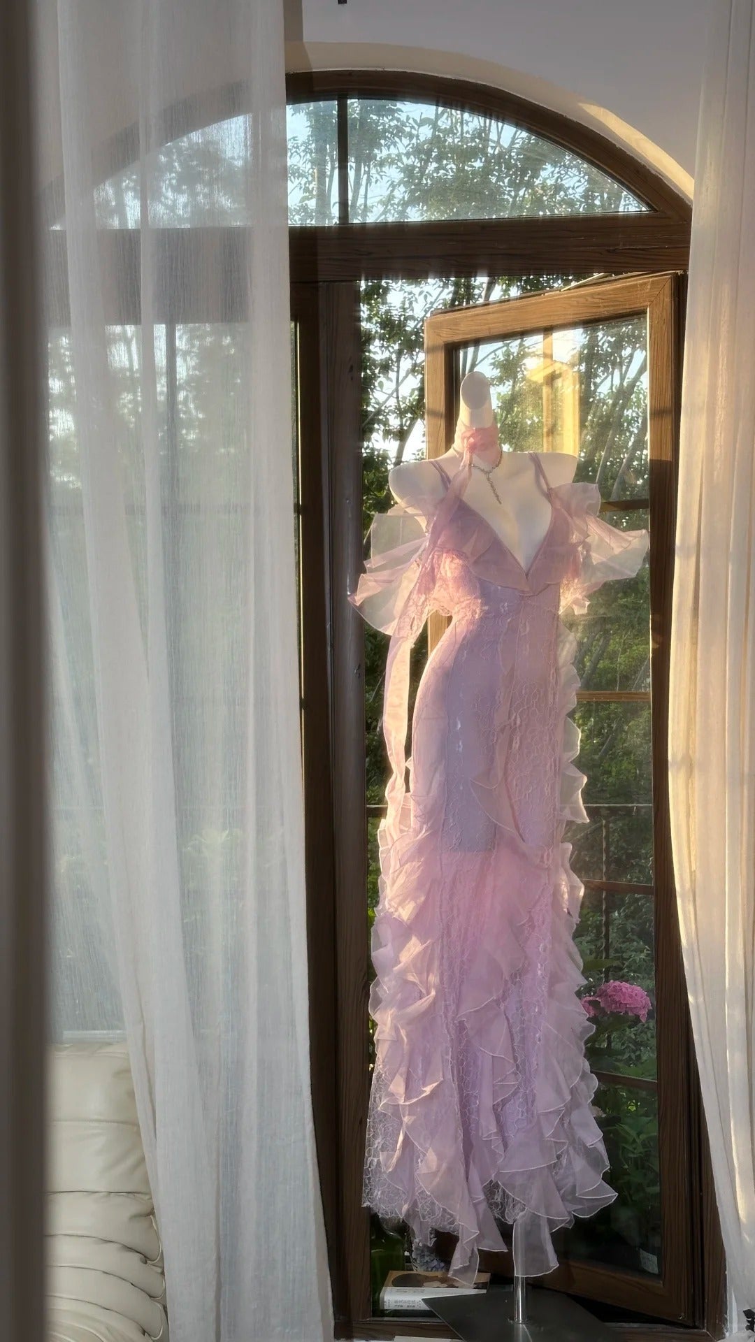 Lilac Romantic Lace Elegant Long Chiffon Ball Gown Evening Dress Party Dress Date Dress gh4613