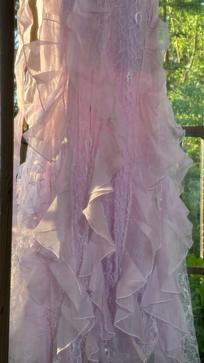 Lilac Romantic Lace Elegant Long Chiffon Ball Gown Evening Dress Party Dress Date Dress gh4613