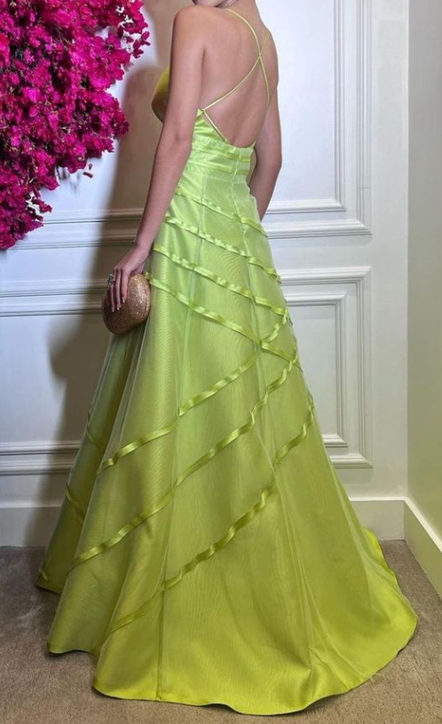 Sexy V Neck A Line Long Prom Dress Satin Backless Evening Dress Party Gown  cc1462