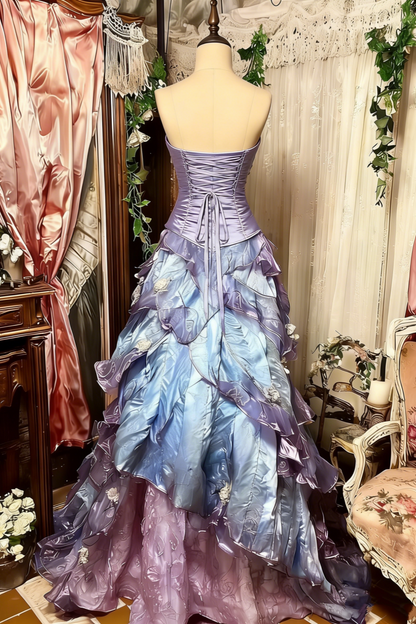 Purple Pink Blue Gradient Fashion Retro Elegant Delicate Floral Beads Sweet Elegant Long Tulle Floor Length Ball Gown Evening Gown gh4156