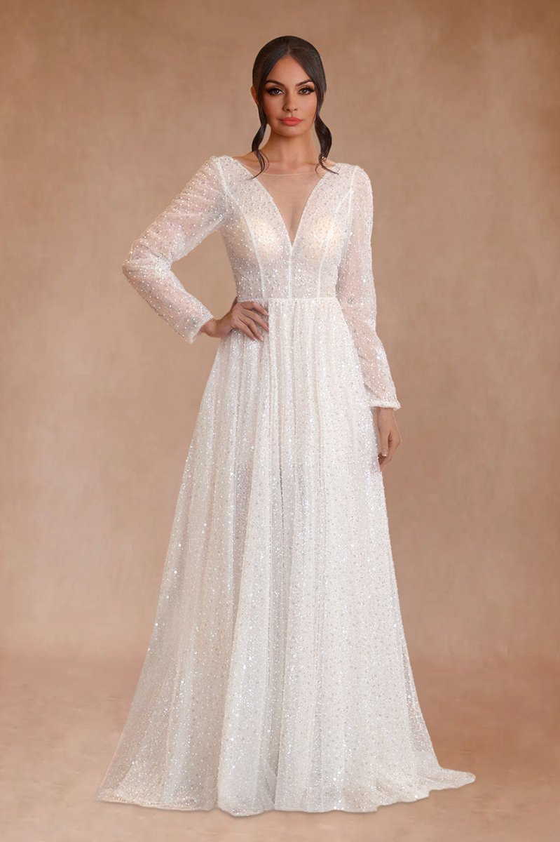 Frayah | Bohemian A-Line Sparkly Sequined Luxury Wedding Dresses