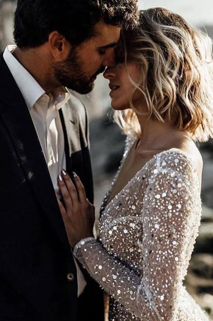 Frayah | Bohemian A-Line Sparkly Sequined Luxury Wedding Dresses