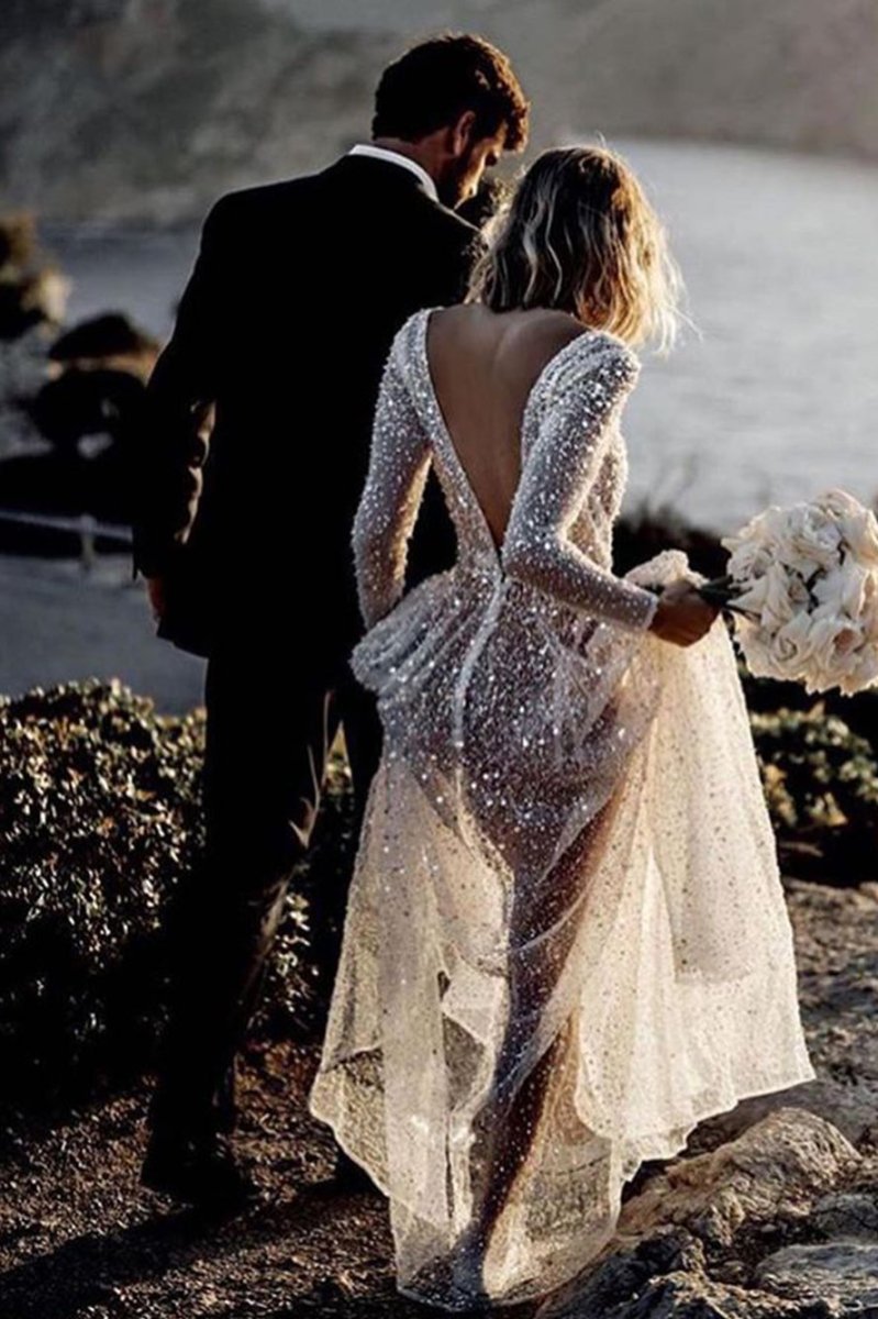 Frayah | Bohemian A-Line Sparkly Sequined Luxury Wedding Dresses