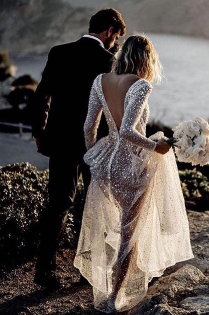 Frayah | Bohemian A-Line Sparkly Sequined Luxury Wedding Dresses