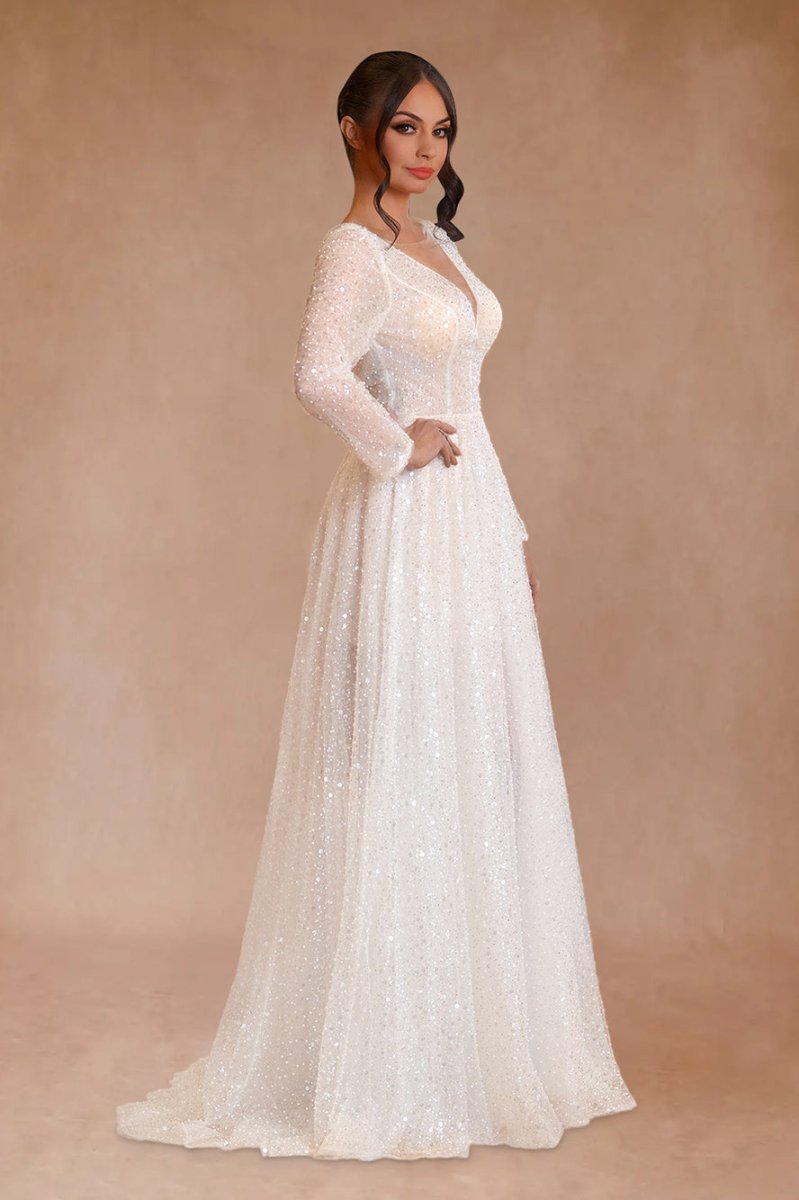 Frayah | Bohemian A-Line Sparkly Sequined Luxury Wedding Dresses