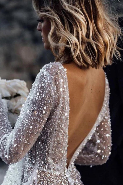 Frayah | Bohemian A-Line Sparkly Sequined Luxury Wedding Dresses