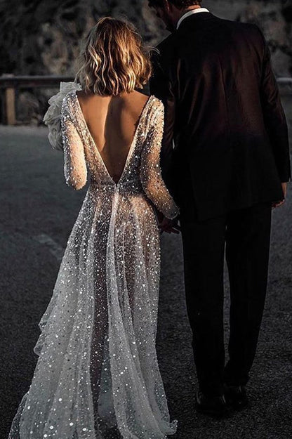 Frayah | Bohemian A-Line Sparkly Sequined Luxury Wedding Dresses