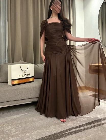Long Brown Ruched Prom Dress Formal Evening Gown