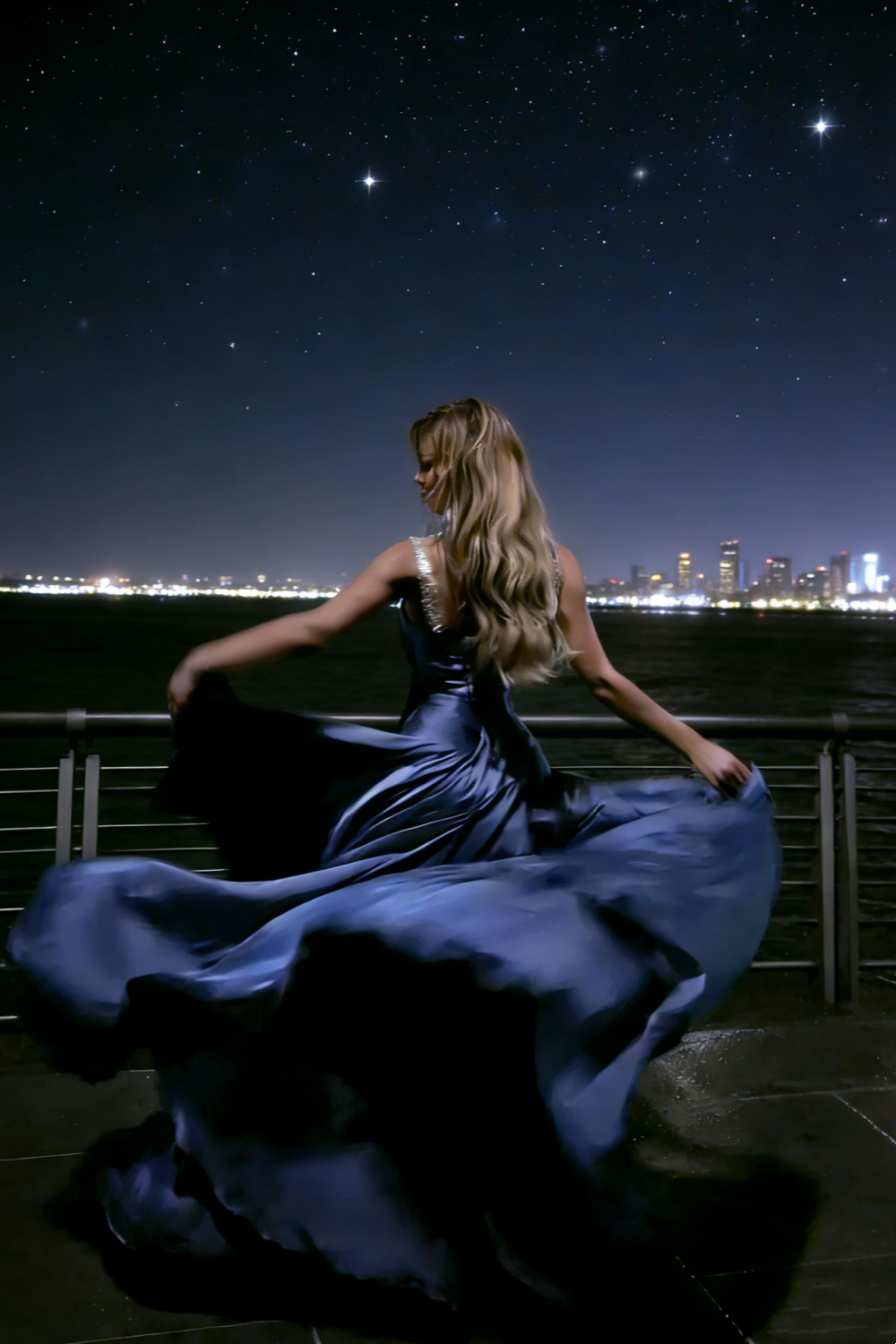 Blue Shimmering Elegant Long Evening Gown gh6987