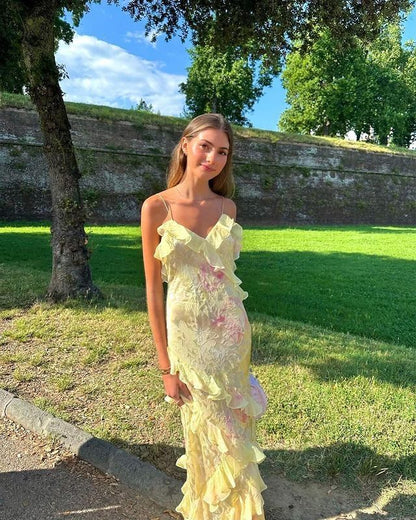 Yellow fashion elegant layered tulle long ball gown backless mermaid slim fit evening gown party dress gh2797
